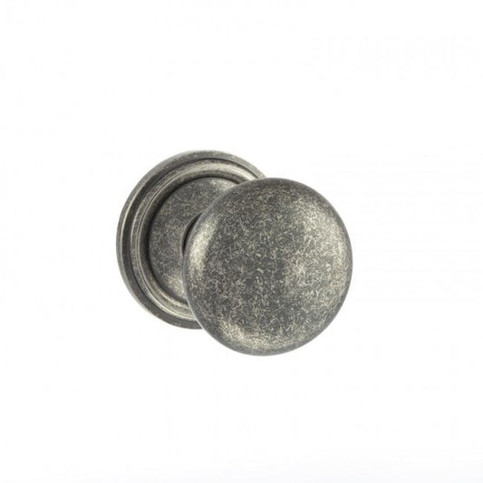 Old English Harrogate Pair Of Mushroom Mortice Knob On Concealed Fix Rose In Distressed Silver