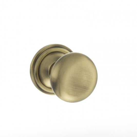 Old English Harrogate Solid Brass Pair Of Mushroom Mortice Knob On Concealed Fix Rose Antique Brass