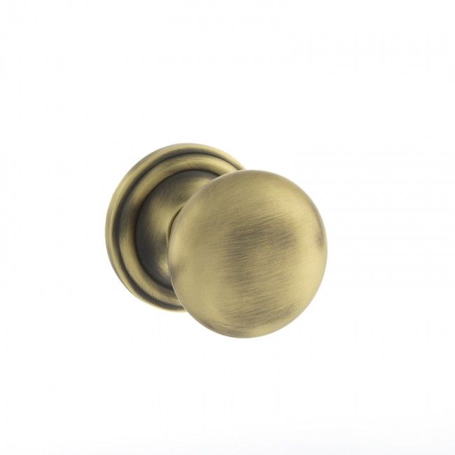 Old English Harrogate Solid Brass Pair Of Mushroom Mortice Knob On Concealed Fix Rose Matt Ant Brass