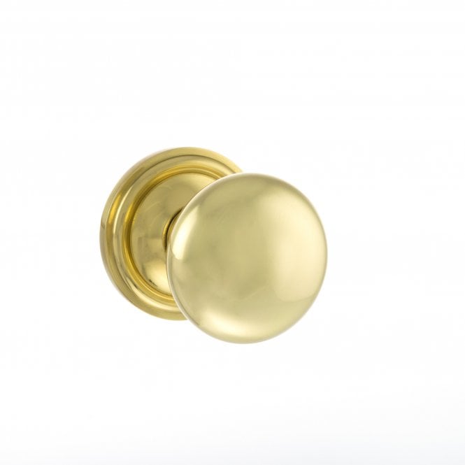 Old English Harrogate Solid Brass Pair Of Mushroom Mortice Knob On Concealed Fix Rose Polished Brass