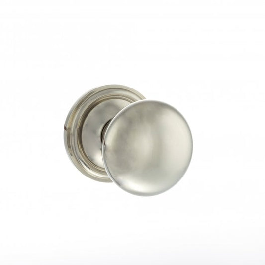 Old English Harrogate Solid Brass Pair Of Mushroom Mortice Knob On Concealed Fix Rose Polish Nickel