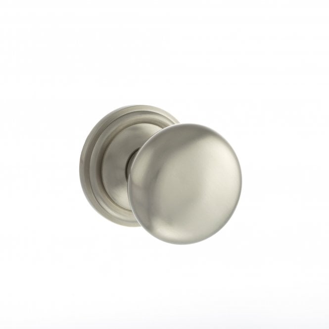 Old English Harrogate Solid Brass Pair Of Mushroom Mortice Knob On Concealed Fix Rose Satin Nickel