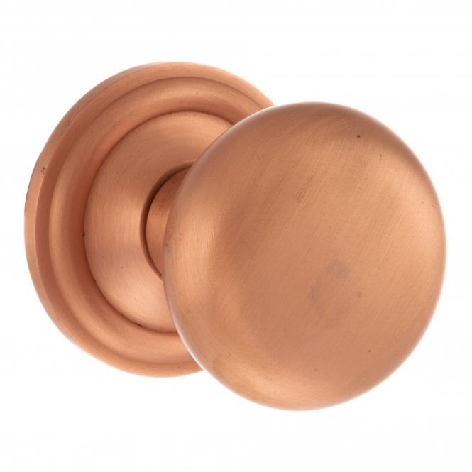 Old English Harrogate Solid Brass Pair Of Mushroom Mortice Knob On Concealed Fix Rose Satin Copper