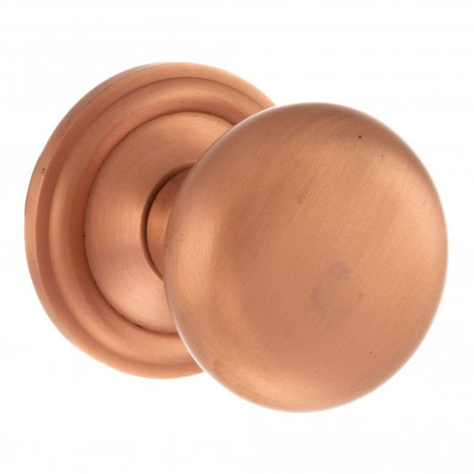 Old English Harrogate Solid Brass Pair Of Mushroom Mortice Knob On Concealed Fix Rose Satin Copper