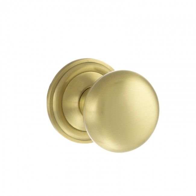 Old English Harrogate Solid Brass Pair Of Mushroom Mortice Knob On Concealed Fix Rose Satin Brass