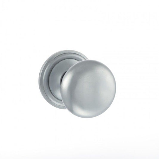 Old English Harrogate Solid Brass Pair Of Mushroom Mortice Knob On Concealed Fix Rose Satin Chrome