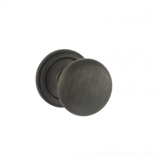 Old English Harrogate Solid Brass Pair Of Mushroom Mortice Knob On Concealed Fix Rose Urban Bronze