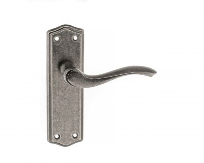 Old English Warwick Lever On Backplate Pair Of Door Handles In Distressed Silver