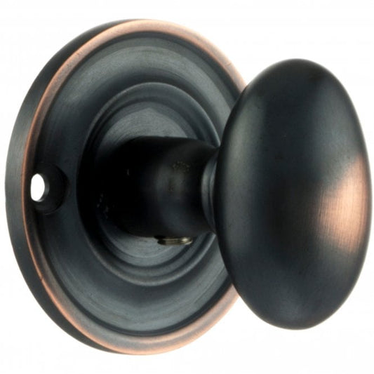 Old English WC Turn And Release Knob Style On Round Rose In Antique Copper