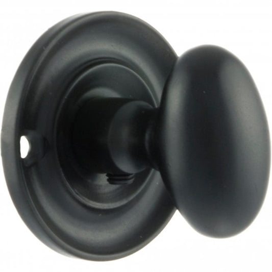 Old English WC Turn And Release Knob Style On Round Rose In Matt Black