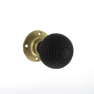 Old English Whitby Ebony Wood Pair Of Mortice Knob In Polished Brass