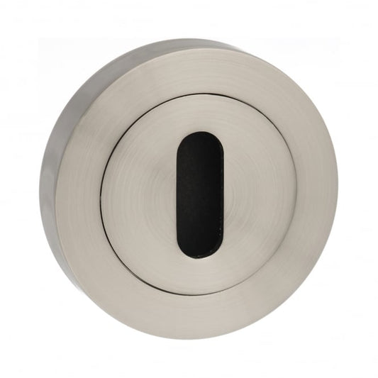 Pair Of Key Escutcheon On Round Rose In Satin Nickel