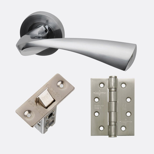 Pluto Lever On Rose Polished & Satin Chrome Door Handle Pack