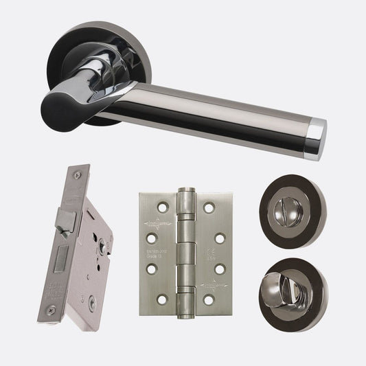 Polaris Lever On Rose Polished Chrome & Black Privacy Door Handle Pack