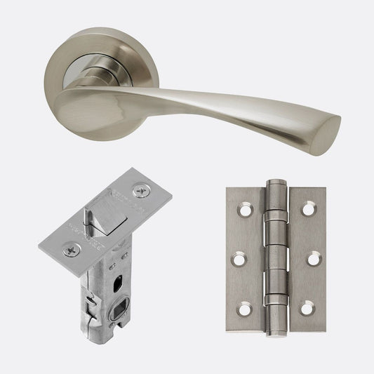 Solar Polished Chrome &  Satin Nickel Lever On Rose Door Handle Set