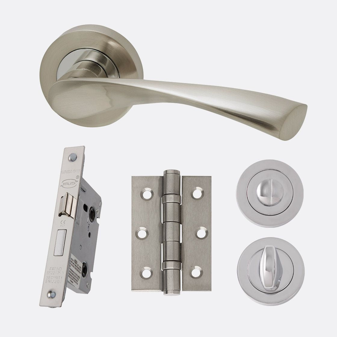 Solar Polished Chrome & Satin Nickel Lever On Rose Privacy Door Handle Set