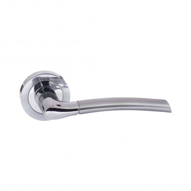 Status Indiana Lever on Round Rose Door Handles Satin Chrome/Polished Chrome