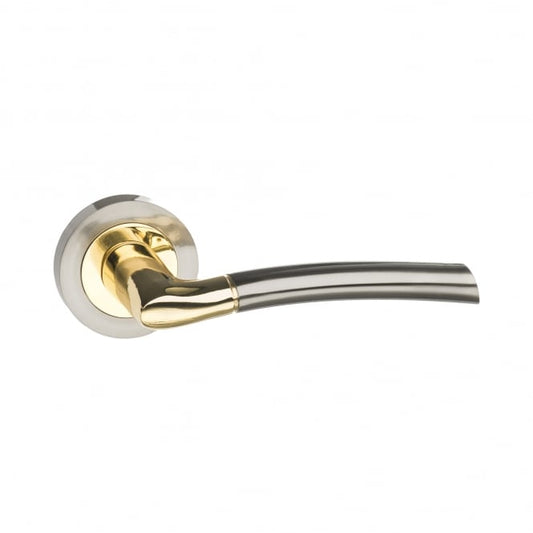 Status Indiana Lever on Round Rose Door Handles Satin Nickel/Polished Brass