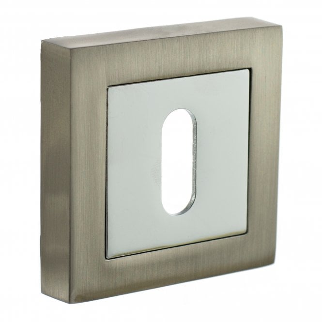 Status Key Escutcheon on Square Rose In Satin Nickel/Polished Chrome