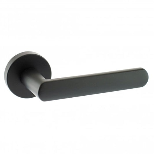 Status Michigan Lever On Round Rose Pair Of Door Handles Matt Black