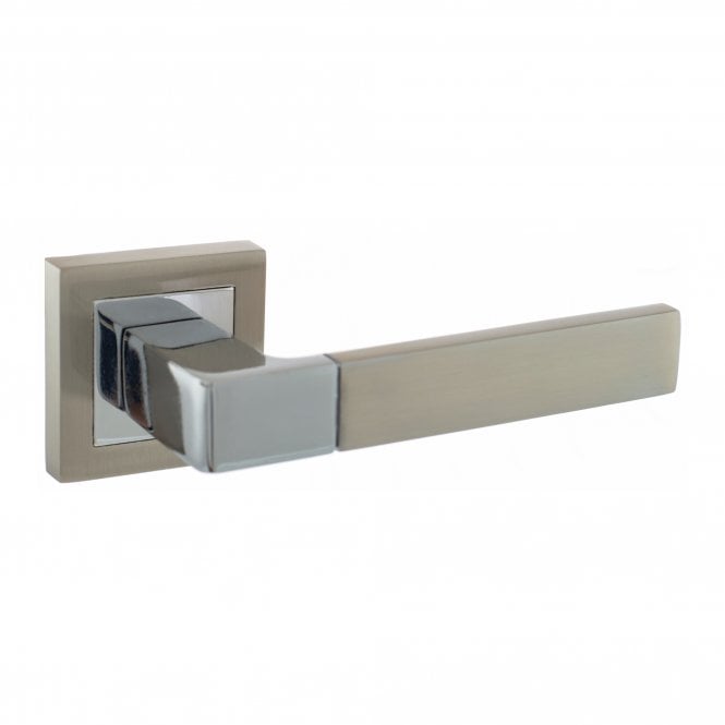 Status Montana Lever On Square Rose Pair Of Door Handles In Polished Chrome/Satin Nickel