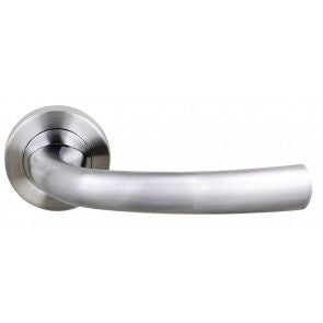 Status Nevada Lever on Round Rose Pair Of Satin Chrome Door Handles