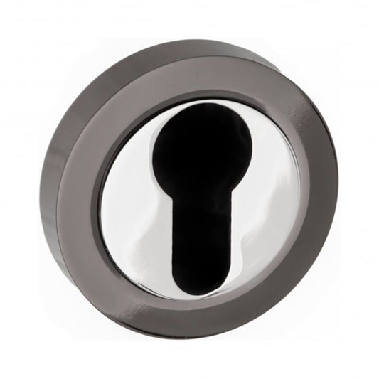 Status Pair Of Euro Escutcheon On Round Rose In Black Nickel/Polished Chrome