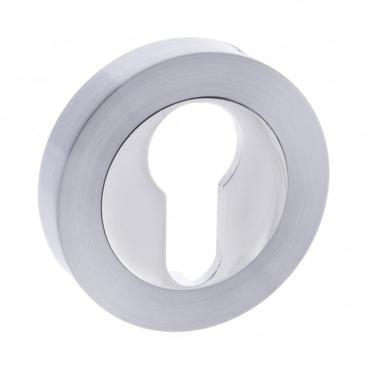 Status Pair Of Euro Escutcheon On Round Rose In Satin Chrome/Polished Chrome