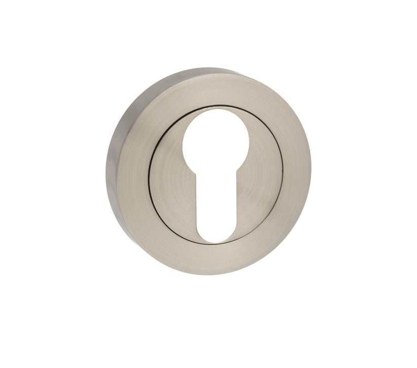 Status Pair Of Euro Escutcheon On Round Rose In Satin Nickel