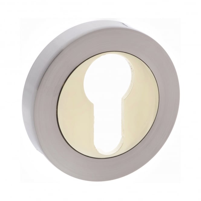 Status Pair Of Euro Escutcheon On Round Rose In Satin Nickel/Polished Brass