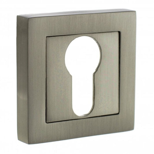 Status Pair Of Euro Escutcheon On Square Rose In Satin Nickel