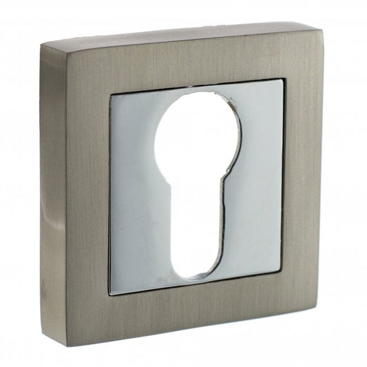 Status Pair Of Euro Escutcheon On Square Rose In Satin Nickel/Polished Chrome