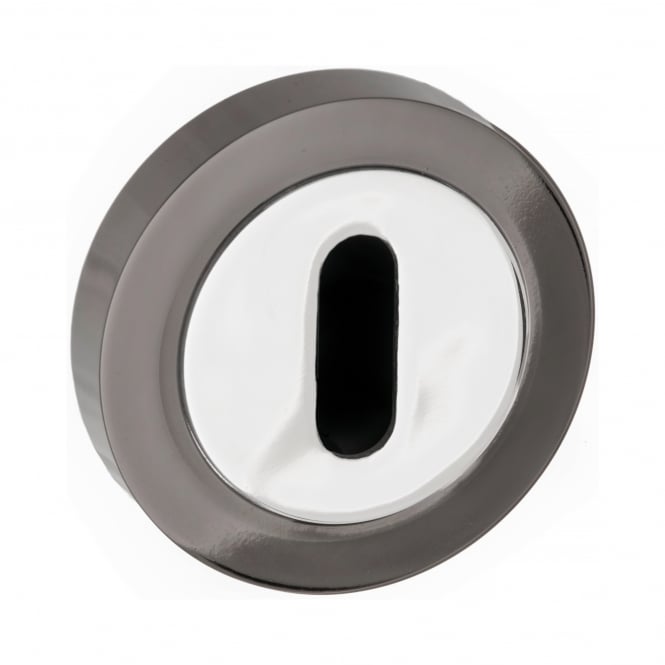 Status Pair Of Key Escutcheon On Round Rose In Black Nickel/Polished Chrome