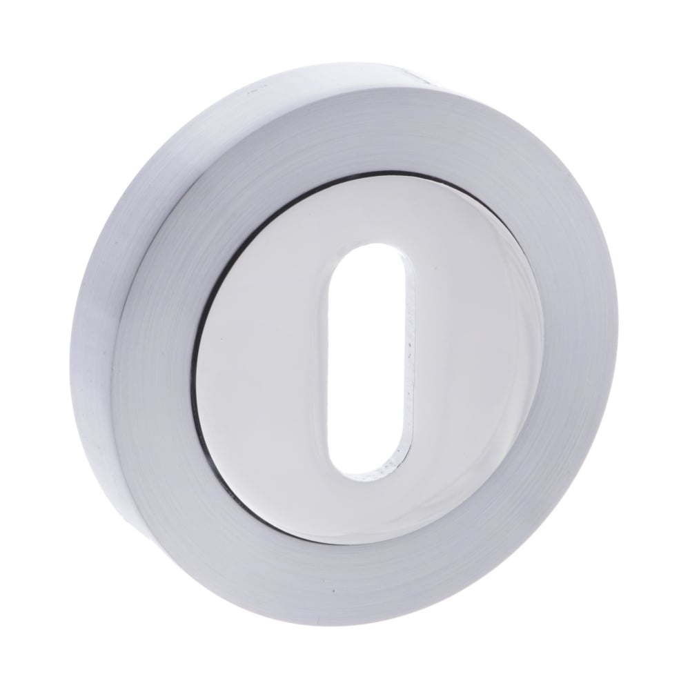 Status Pair Of Key Escutcheon On Round Rose In Satin Chrome/Polished Chrome