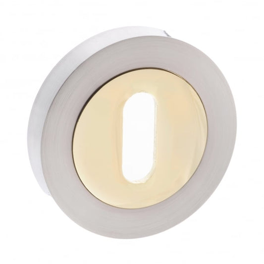 Status Pair Of Key Escutcheon On Round Rose In Satin Nickel/Polished Brass