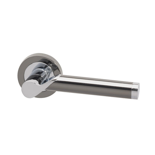 Timis Lever On Rose Polished Chrome & Black Chrome Door Handle Pack