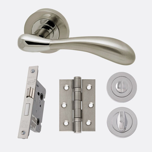 Venus Polished Chrome & Satin Nickel Lever On Rose Door Handle Privacy Pack