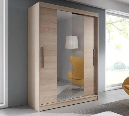 Vista 01 150cm Oak Sonoma 2 Sliding Mirror Door Wardrobe