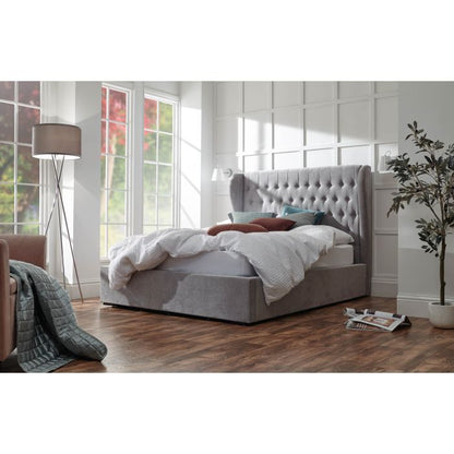 Dakota Platinum Fabric Ottoman Double Bedstead